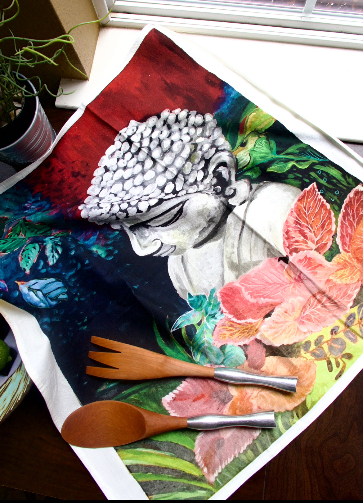 Floral Buddha Flour Sack Tea Towel