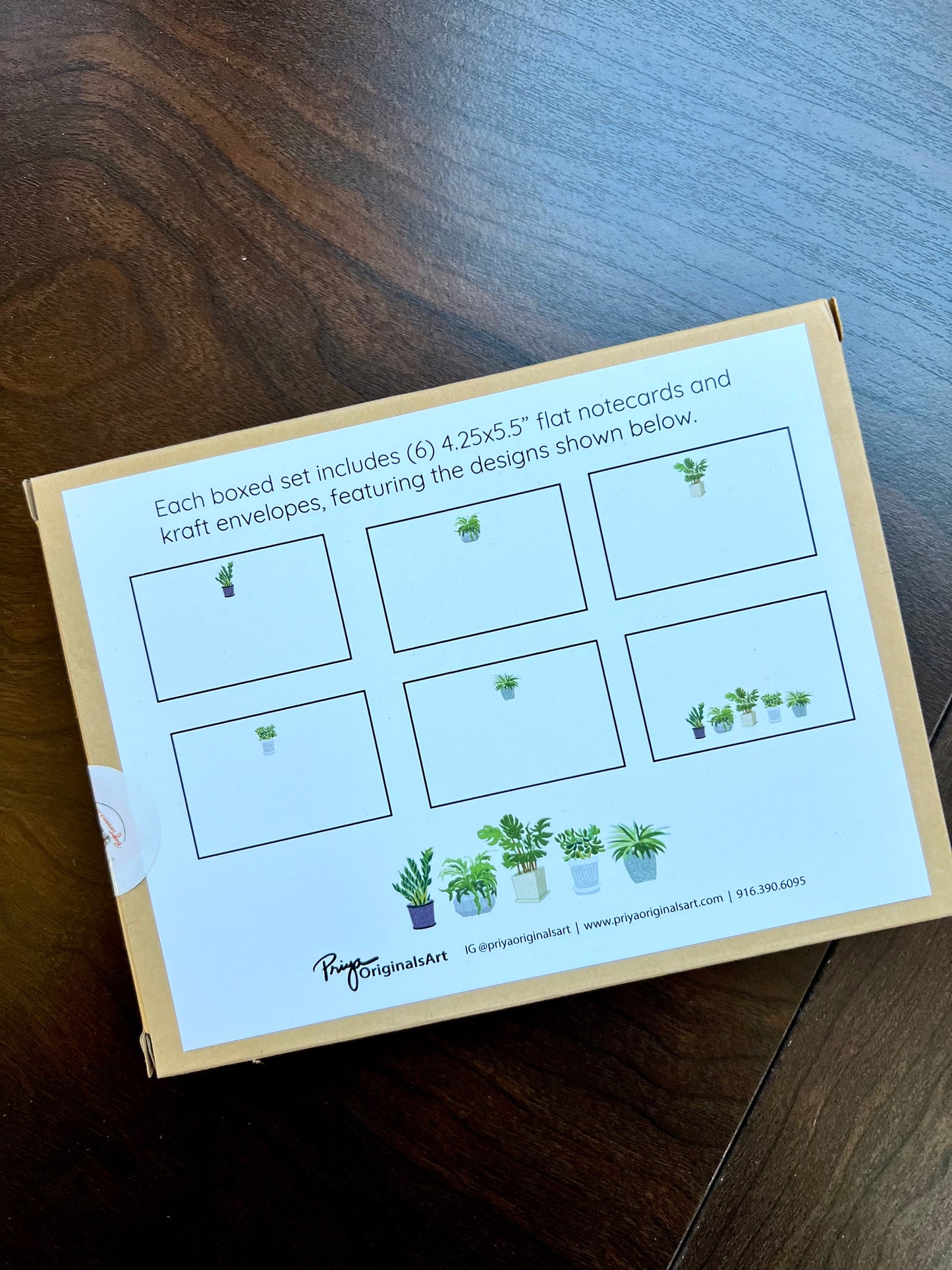 Boxed set of six notecards- potted plants