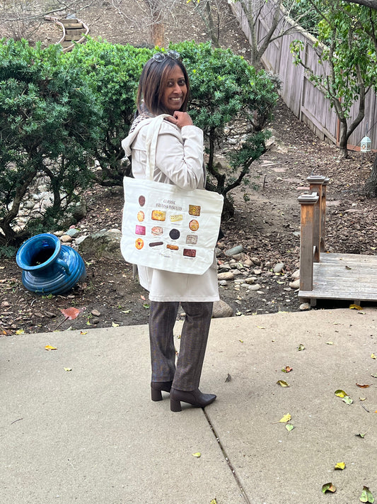 Canvas tote shopper: Classic British biscuits original art