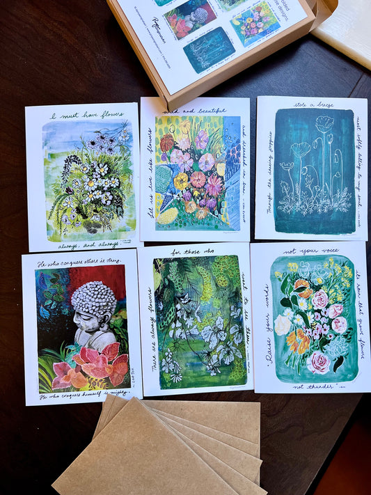 Assorted floral notecards with quotes - set of six cards