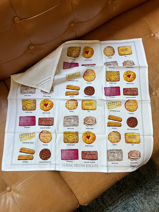 Classic British Biscuits (all over pattern) flour sack tea towel