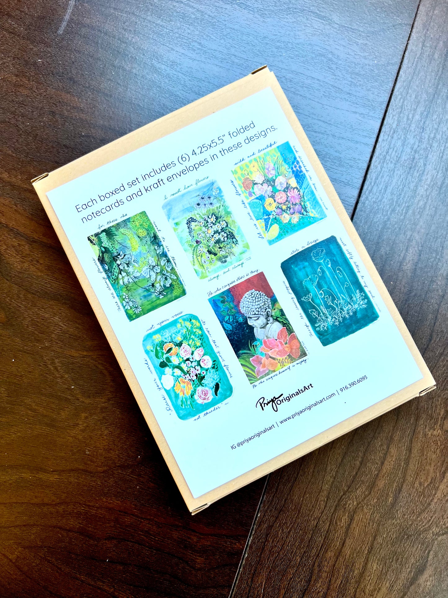 Assorted floral notecards with quotes - set of six cards