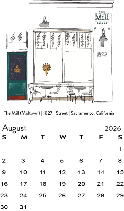 2026 Coffee Shops of Sacramento Mini Desktop Calendar