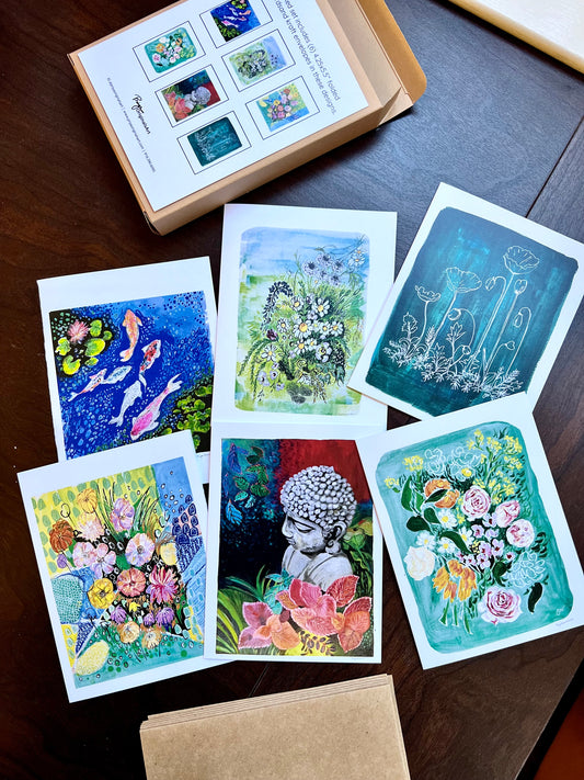 Assorted floral notecards- set of six cards