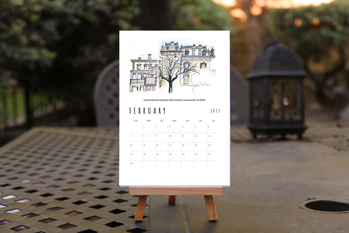 Urban Sketches of Sacramento Desktop 2027 Calendar + Easel