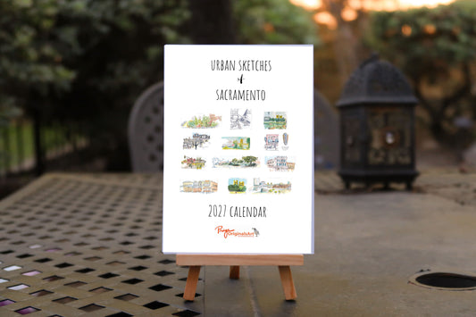 Urban Sketches of Sacramento Desktop 2027 Calendar + Easel