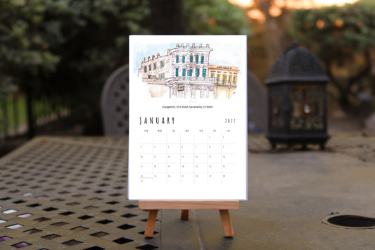 Urban Sketches of Sacramento Desktop 2027 Calendar + Easel