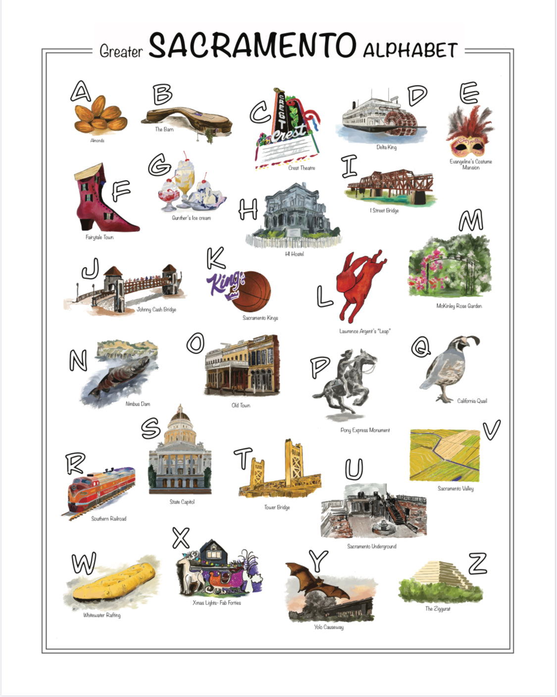 Greater Sacramento Alphabet Print or Sticker sheet