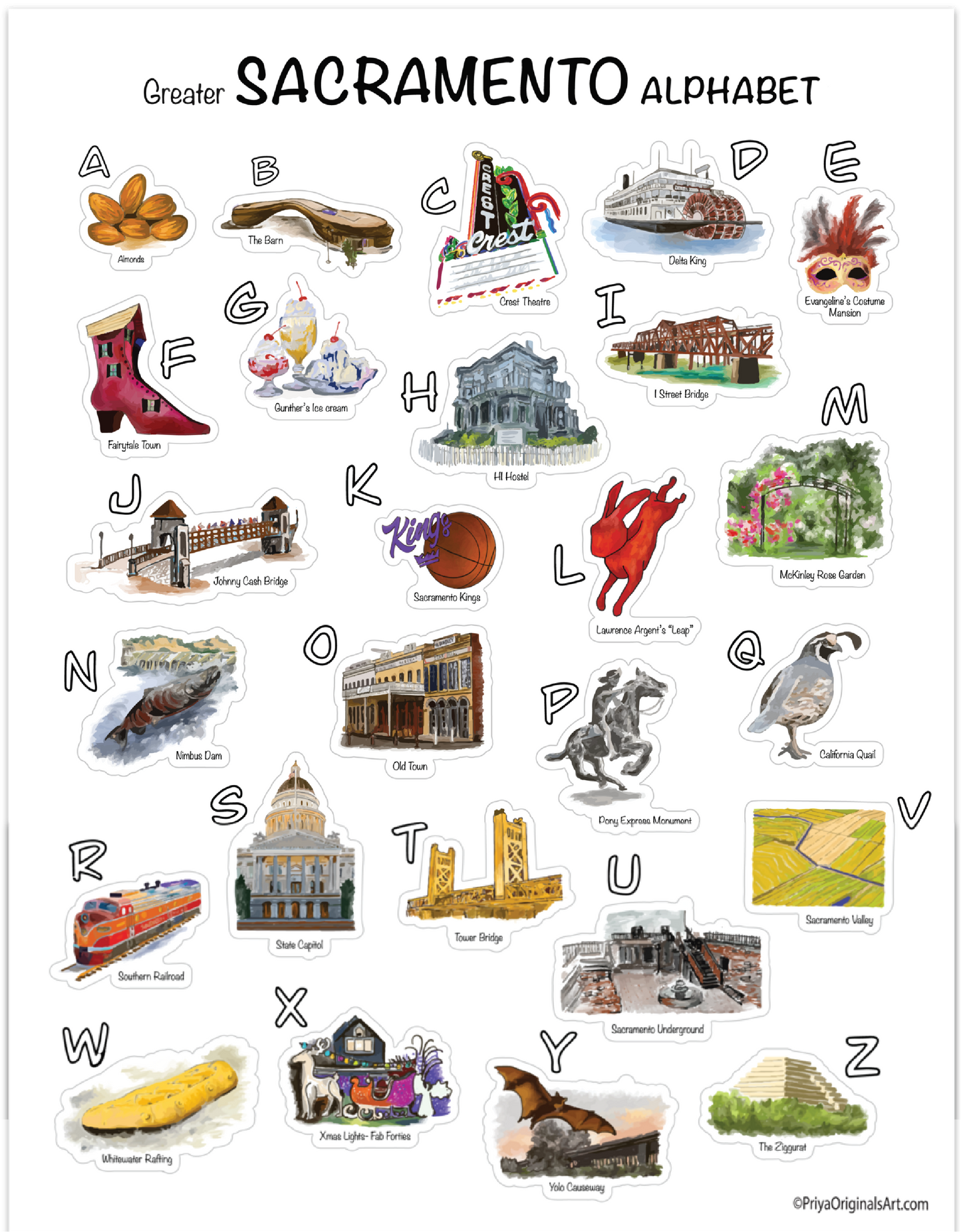 Greater Sacramento Alphabet Print or Sticker sheet